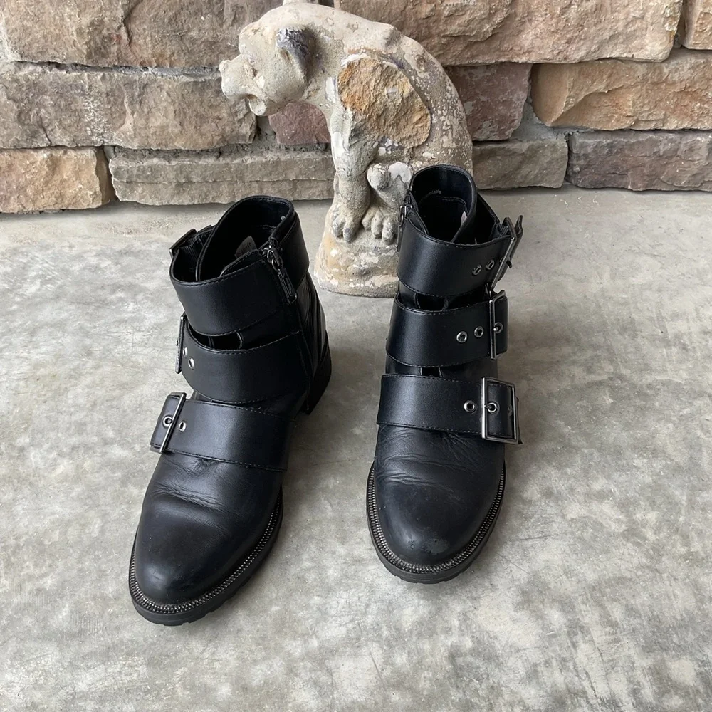 Blondo Black Double Buckle Combat Boots Size 7.5 - Picture 2 of 14
